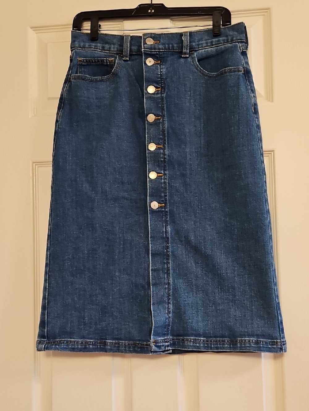 Banana Republic Dark Blue Button-Front Denim Midi Skirt